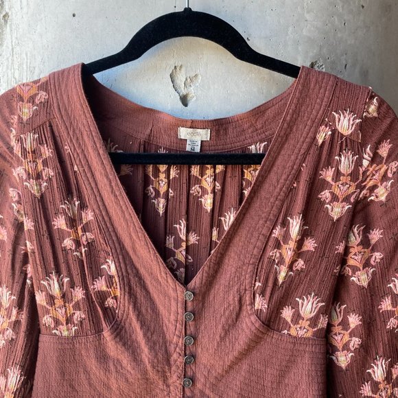 Urban Outfitters Pia Long- Sleeve Button- Waist Ecote Boho Romper | Size Medium - Picture 3 of 4